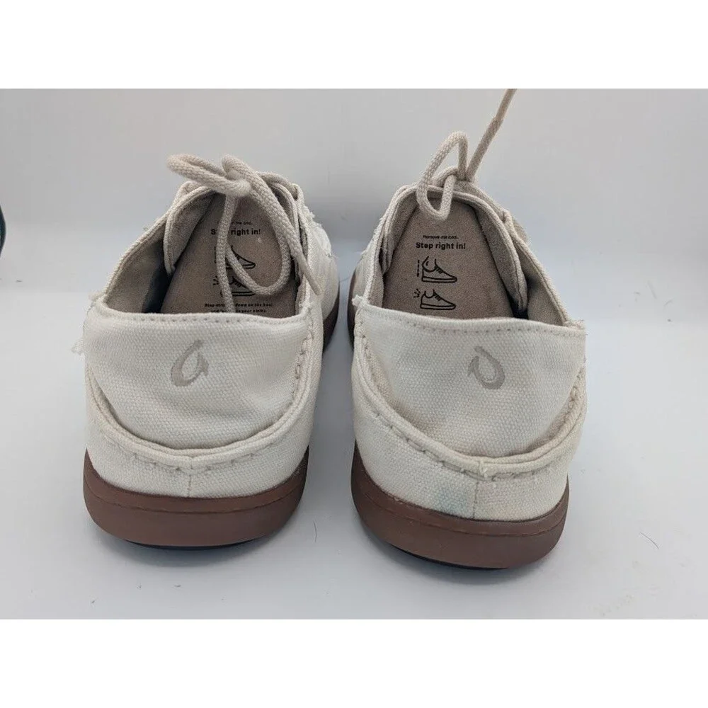 OluKai Ohana Canvas Sneakers Men’s 11 Off White Gum Sole Casual Boat Shoes